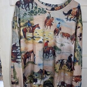 Western Cowboy Print Long Sleeve Shirt